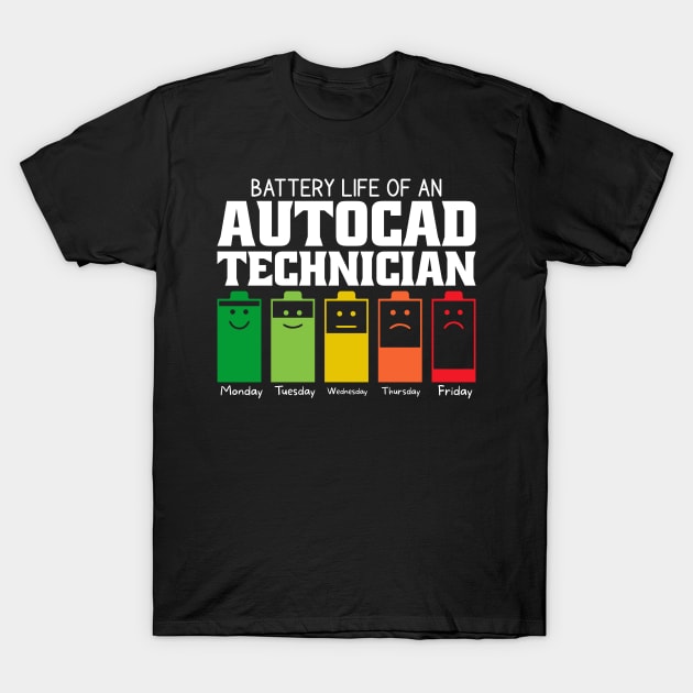 Battery Life Of An Autocad Technician T-Shirt by Stay Weird